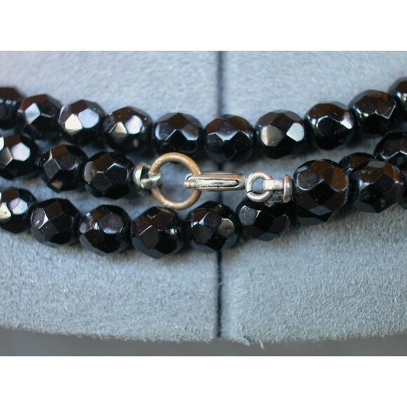 Vintage Single Strand Faceted Black Glass Bead Necklace 50" - Picture 2 of 2
